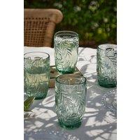 Dibor Set of 4 Laurier Green Spring Summer Embossed Leaf Drinking Glass Tall Tumblers Wedding Gift 380ml | Size: 4 Pack
