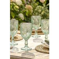 Dibor Set of 4 Laurier Green Spring Summer Embossed Leaf Drinking Glass Wine Goblets Wedding Gift 320ml | Size: 4 Pack