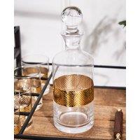 Dibor Traditional Glass Decanter Gold Spring Summer Embossed Jug & Ball Stopper Whisky Spirit Decanter Carafe Jug 1.5L w/ Set of 2 Gold Leaf Tumblers