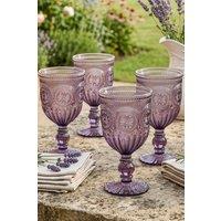 Dibor Set of 4 Vintage Luxury Spring Summer Purple Embossed Drinking Wine Glass Wine Goblets Wedding Gift 290ml | Size: 4 Pack