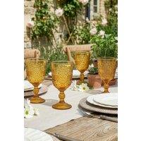 Dibor Set of 4 Vintage Luxury Spring Summer Amber Embossed Drinking Wine Glass Goblets Wedding Gift 300ml in Yellow | Size: 4 Pack