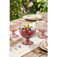 Dibor Set of 4 Vintage Pink Glass Trifle Bowls Spring Summer Wedding Decor Dessert Bowls H10 x W12cm | Size: 4 Pack