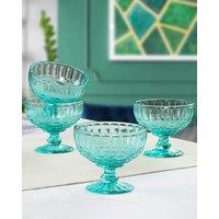 Dibor Set of 4 Vintage Turquoise Glass Trifle Bowls Spring Summer Wedding Decor Dessert Bowls H10 x W12cm in Blue | Size: 4 Pack