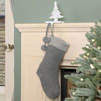 Dibor Set of 2 Grey Chunky Knit Pom Pom Xmas Gift Christmas Stockings | Size: 2 Pack