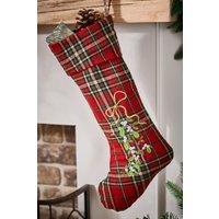 Dibor Set of 2 Mistletoe Highland Tartan Xmas Decor Christmas Stockings in Red | Size: 2 Pack
