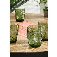 Dibor Set of 4 Vintage Luxury Spring Summer Green Leaf Embossed Drinking Glass Tumblers Wine Goblets Wedding Gift 260ml | Size: 4 Pack