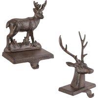 Dibor Pack of 2 Stag Decorative Christmas Stocking Holders in Brown | Size: 2 Pack
