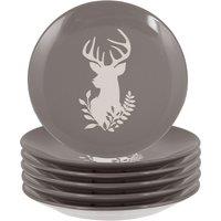 Dibor Set of 6 Grey Stag Head Christmas Dinner Plate Side Plates Dia21cm | Size: 6 Pack
