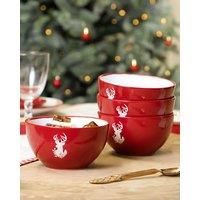 Dibor Set of 4 Red Stag Christmas Dinnerware Stoneware Bowls Dia14.5cm | Size: 4 Pack
