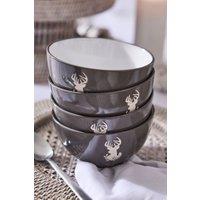 Dibor Set of 4 Grey Stag Stoneware Christmas Dinner Soup Bowls Dia14.5cm | Size: 4 Pack