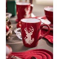 Dibor Set of 6 Red & White Reindeer Microwave Safe Christmas Party Tea Coffee Cup Mugs 310ml | Size: 6 Pack
