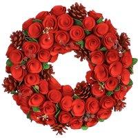 Dibor 35cm Red Crimson Rose Xmas Decor Front Door Wreath Christmas Wreath