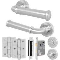 AFIT Satin Door Handle Bathroom Set Satin Nickel Bathroom Lock Hinges in Silver | Size: 150mm x 150mm