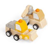 Bigjigs Toys Wind-Up Trucks (Crane & Digger) - 2pcs Mini Wooden Truck Set, Vehicle Toy