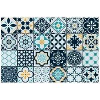 The Rug Shop UK Blue Yellow Cream Modern Floral Geometric Easy to Clean Mat in Teal | Size: 50 cm x 75 cm