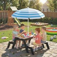 AIYAPLAY 3 in 1 Wooden Kids Picnic Table & Bench Set with Parasol, Natural