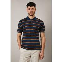 Maine Men's Navy College Stripe Polo Shirt | Size: Medium
