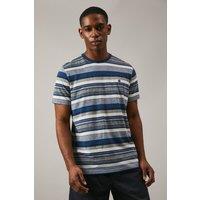 Maine Men's Navy Denver Stripe T-shirt in Blue | Size: Medium