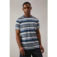 Maine Men's Navy Denver Stripe T-shirt in Blue | Size: 2XL