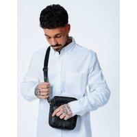 SVNX Men's Genuine Leather Crossbody Messenger in Black
