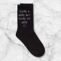60 SECOND MAKEOVER Men's You're A Nerd But You're My Nerd Black Calf Socks