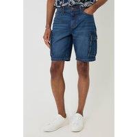 Threadbare Men's Regular Fit Denim Cargo Shorts in Blue | Size: 36R