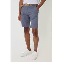 Threadbare Men's Cotton Chino Shorts with Woven Belt in Mid Blue | Size: 32R
