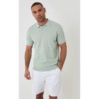 threadbare Men's Moss Stitch Knitted Polo in Pale Green | Size: Large