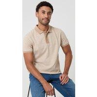Threadbare Men's Stripe Cotton Pique Polo Shirt in Stone | Size: Large