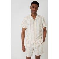 Threadbare Men's Geometric Stripe Textured Cotton Shorts in Stone | Size: XL