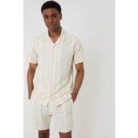 Threadbare Men's Geometric Stripe Textured Cotton Shorts in Pale Green | Size: Medium