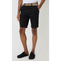 Threadbare Men's Cotton Chino Shorts with Woven Belt in Black | Size: 38R