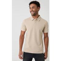 Threadbare Men's Textured Cotton Rich Polo Shirt in Stone | Size: XL