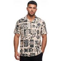 SOULSTAR CLOTHING Men's Tropical Tile Print Viscose Revere Shirt in Beige | Size: XL