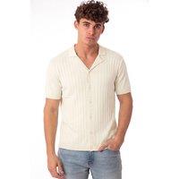 SOULSTAR CLOTHING Men's Short Sleeve Full-Button Knit Shirt in Ecru | Size: Large