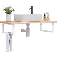 Berkfield Home Basin Shelf Wall Mounted Steel & Solid Wood Beech in Brown