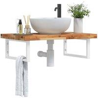 Berkfield Home Basin Shelf Wall Mounted Steel & Solid Wood Acacia in Brown