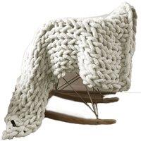 Living and Home Chunky Knit Throw Blanket 100x120cm in Off-White | Size: 100x120 cm