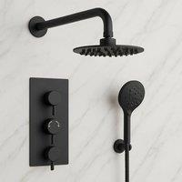 Bathroom Kingdom Avon Black Round Thermostatic Shower Set - 200mm Head & Hand Shower