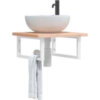 Berkfield Home Basin Shelf Wall Mounted Steel & Solid Wood Beech in Brown