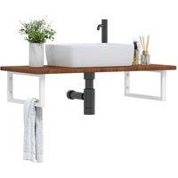 Berkfield Home Basin Shelf Wall Mounted Steel & Solid Wood Oak in Brown
