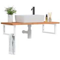 Berkfield Home Basin Shelf Wall Mounted Steel & Solid Wood Beech in Brown