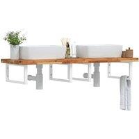 Berkfield Home Basin Shelf Wall Mounted Steel & Solid Wood Acacia in Brown