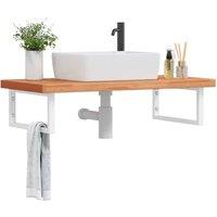 Berkfield Home Basin Shelf Wall Mounted Steel & Solid Wood Beech in Brown