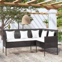 Berkfield Home L-shaped Couch Sofa with Cushions Poly Rattan Black