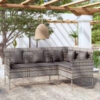 Berkfield Home L-shaped Couch Sofa with Cushions Poly Rattan Grey