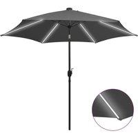 Berkfield Home Garden Parasol with LED Lights & Aluminium Pole 300 cm Anthracite in Black