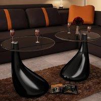 Berkfield Home Coffee Table 2 pcs with Round Glass Top High Gloss Black