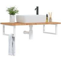 Berkfield Home Basin Shelf Wall Mounted Steel & Solid Wood Oak in Brown