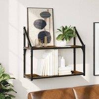 Berkfield Home 2-Tier Wall Shelf Smoked Oak 60x21x51 cm Engineered Wood in Brown | Size: 60 x 21 x 51 cm
